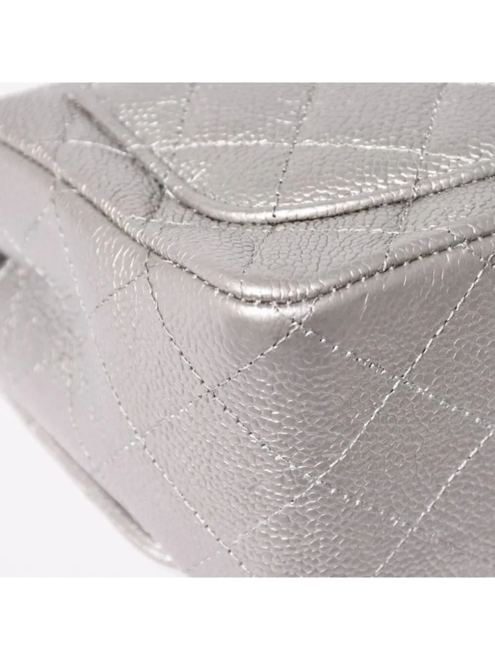 Chanel Mini Quilted 17 S Flap S Chain Shoulder Bag CC Logo Caviar Leather Silver
